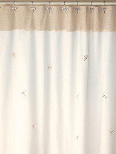 Dragonfly Flies Embroidered Fabric Shower Curtain